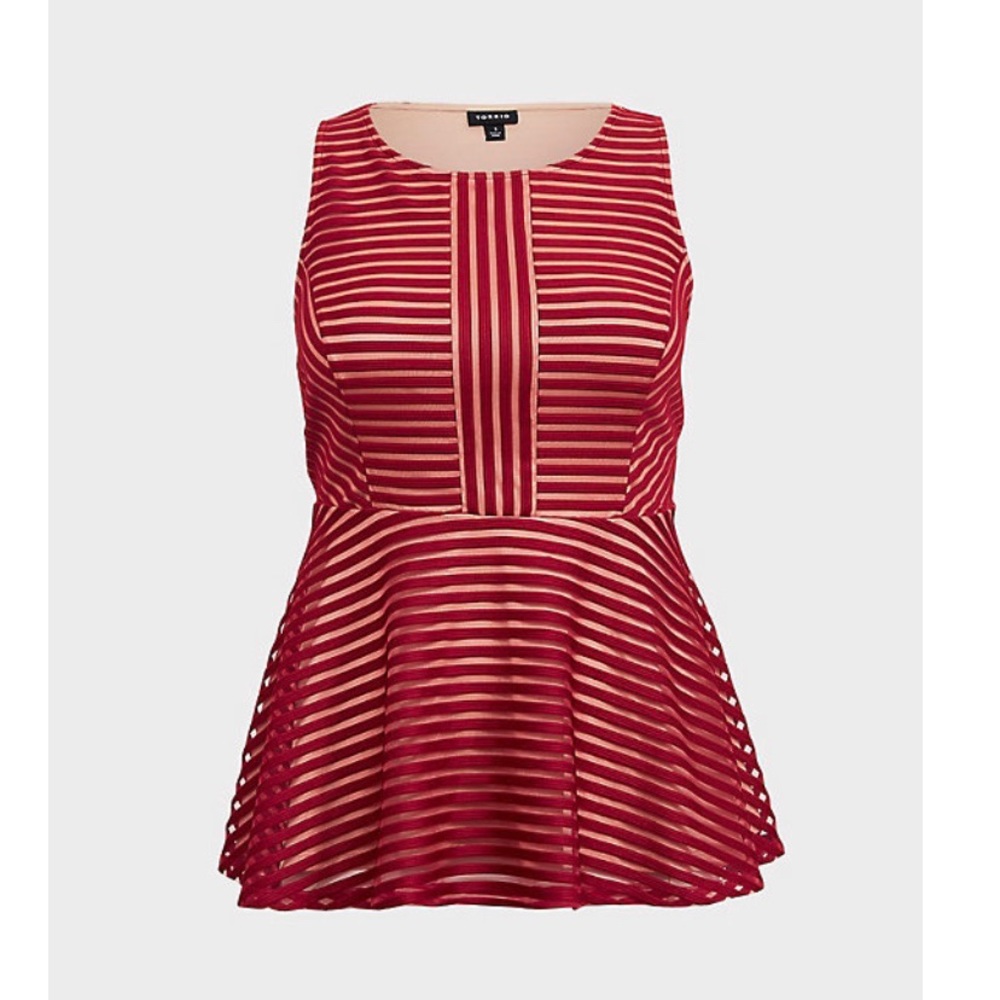TORRID Red Shadow Stripe Peplum Top Size 2